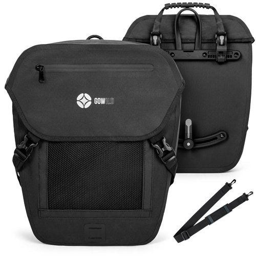 go wild Waterproof Bike Pannier – 500D Polyester Pannier Bike Bag for Rear Rack with Built-in Rain Cover, Laptop Sleeve & Reflective Strips – Bicycle Bag for Commuters – Durable Bicycle Saddle Bag