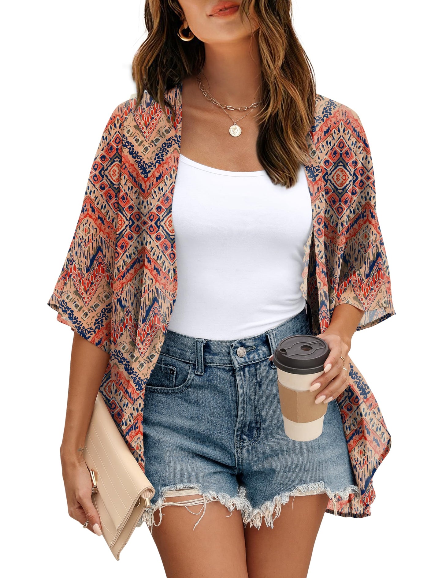 OFEEFAN Boho Tops for Women 2026 Beach Vacation Clothes for Women Swimsuit Coverup Chiffon Bohemia XL
