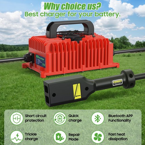 10L0L 18 AMP 36 Volt Golf Cart Battery Charger Compatible with EZGO TXT D Style Plug Portable Golf Cart Charger IP67 for Lead Acid Lithium AGM/Gel Battery - Red