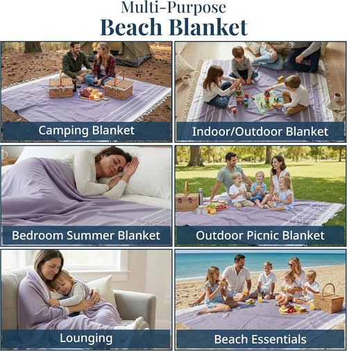 LANE LINEN Outdoor Blanket - Large Soft Pre-Washed Diamond Weave Design (82"x82") for Beach & Travel