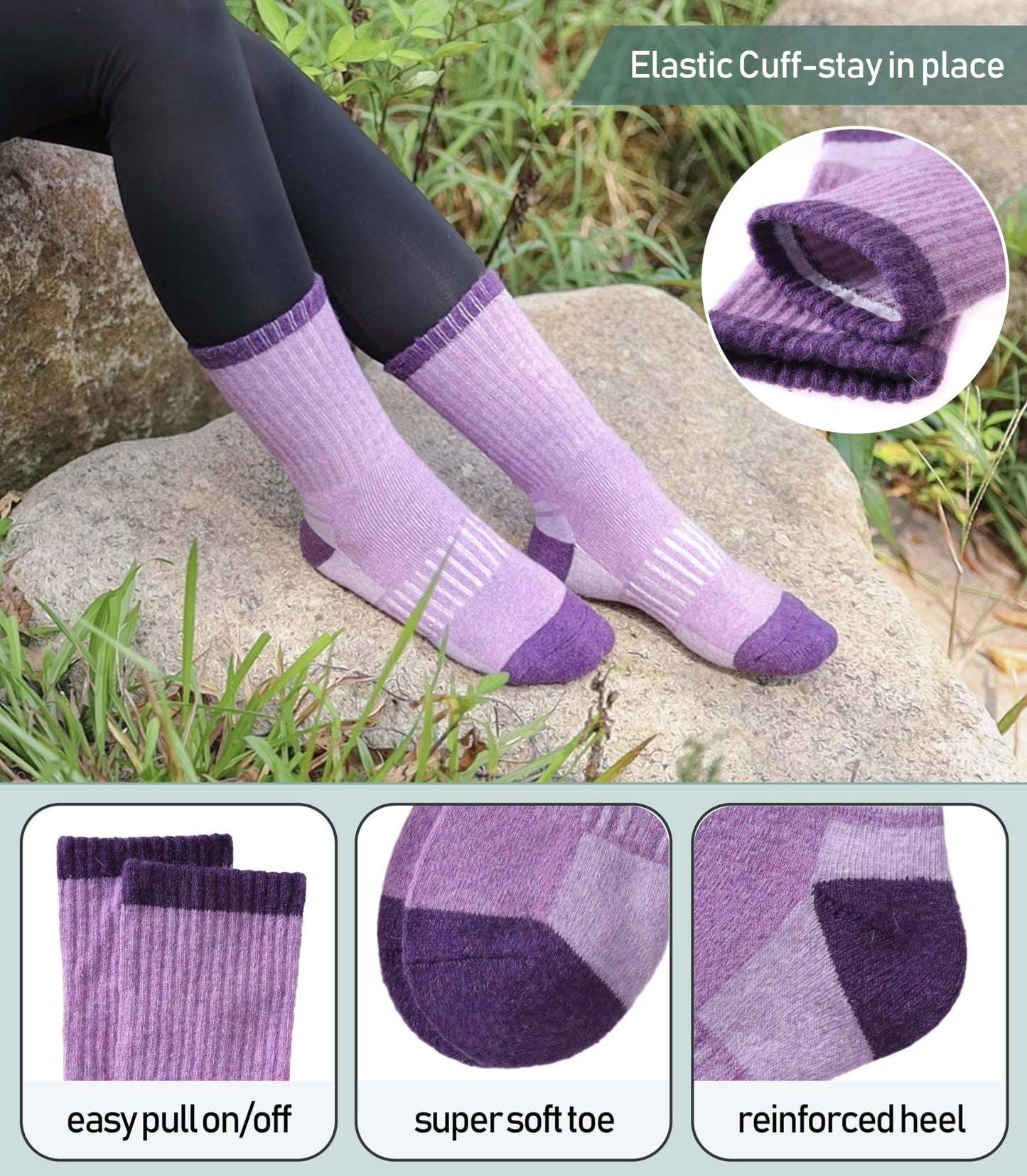 Yebing Merino Wool Hiking Socks for Womens Thermal Warm Winter Boot Crew Cushion Cozy Thick Work Gift Socks 5 Pairs Mixed Color A,Large
