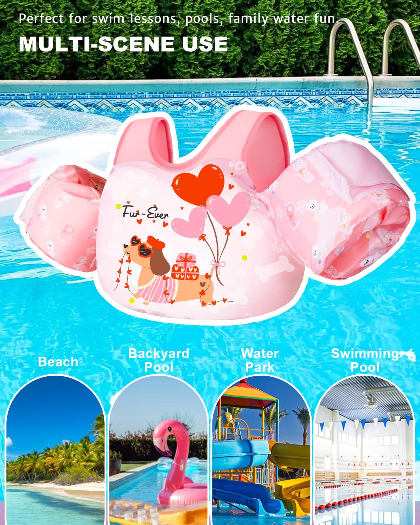 AEOCOO Puddle Float Jumper 20-30 Pounds, Toddler Swim Vest for 1-2 Years Old, Pool Floats with Swimming Arm Floaties Swim Jacket with Water Wings for Kids Swimmies, Boys, Girls, Niños, Puppy