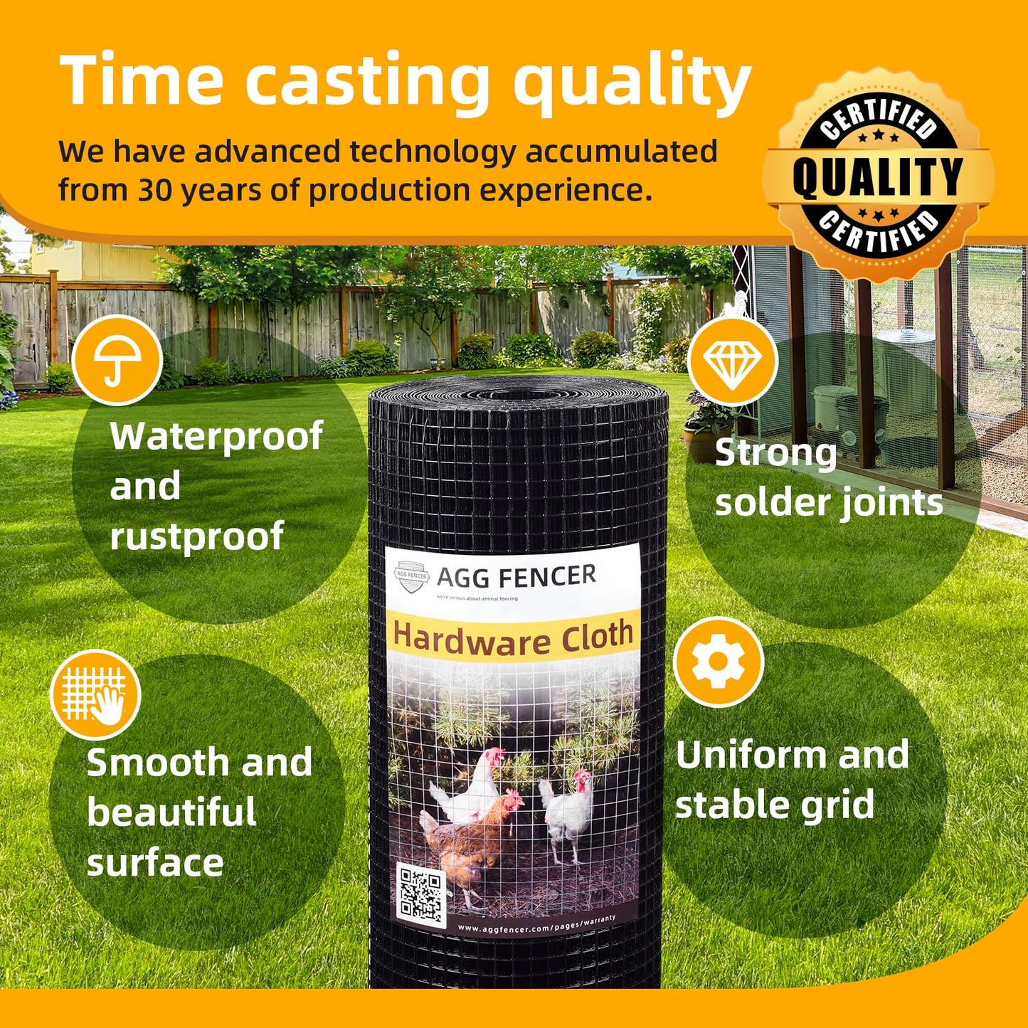 AggFencer 48in x 50ft Black Hardware Cloth 1/2 inch 19Ga PVC Coated Wire Mesh Vinyl Coated Fence, Welded Metal Chicken Wire Fencing Roll, Garden Plant Fencing, for Chicken Coop and Home Improvement