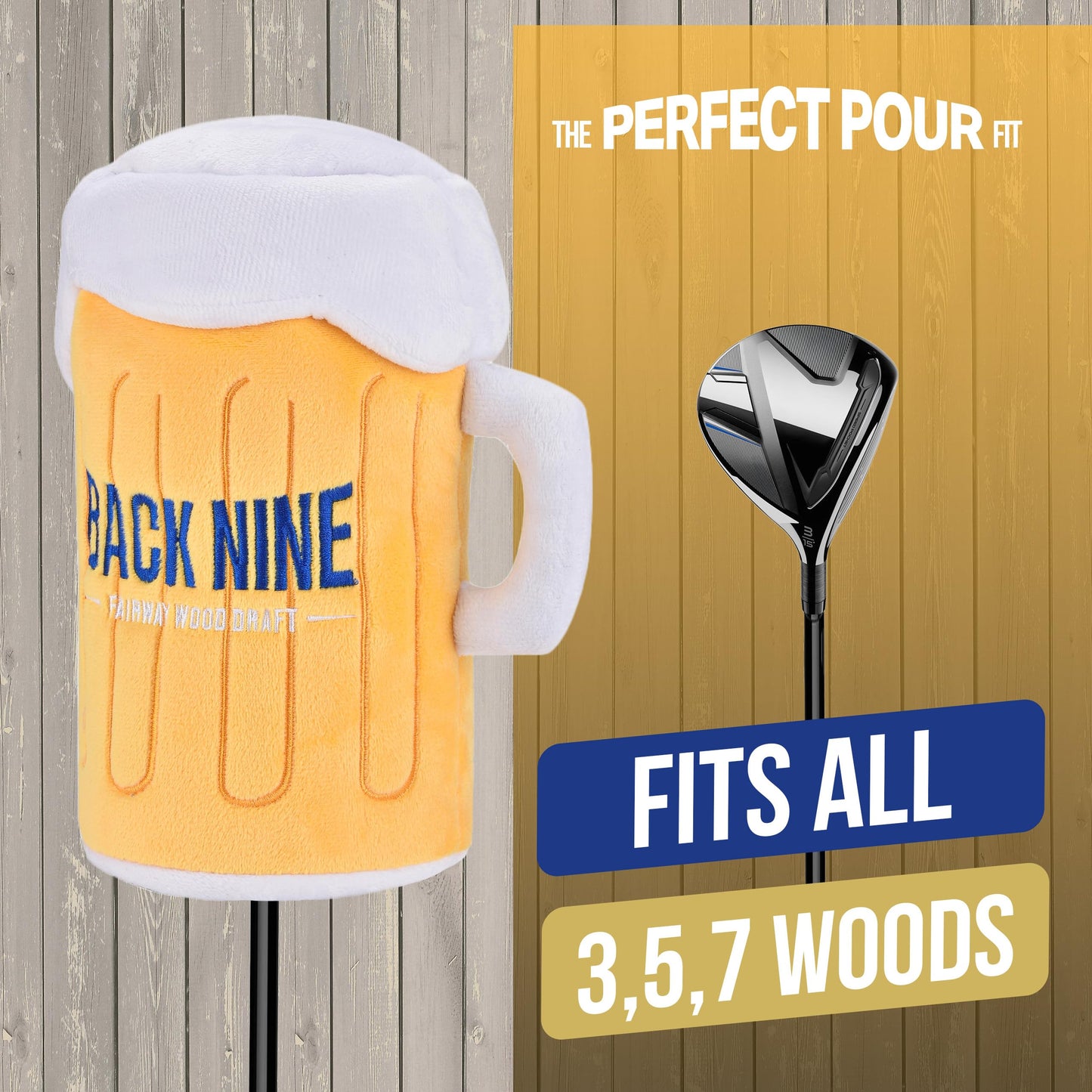 Shanker Golf - Funny Golf Headcover - Back Nine Beer Glass 3-Wood Cover - Funny Golf Gift - Soft Velour Lining