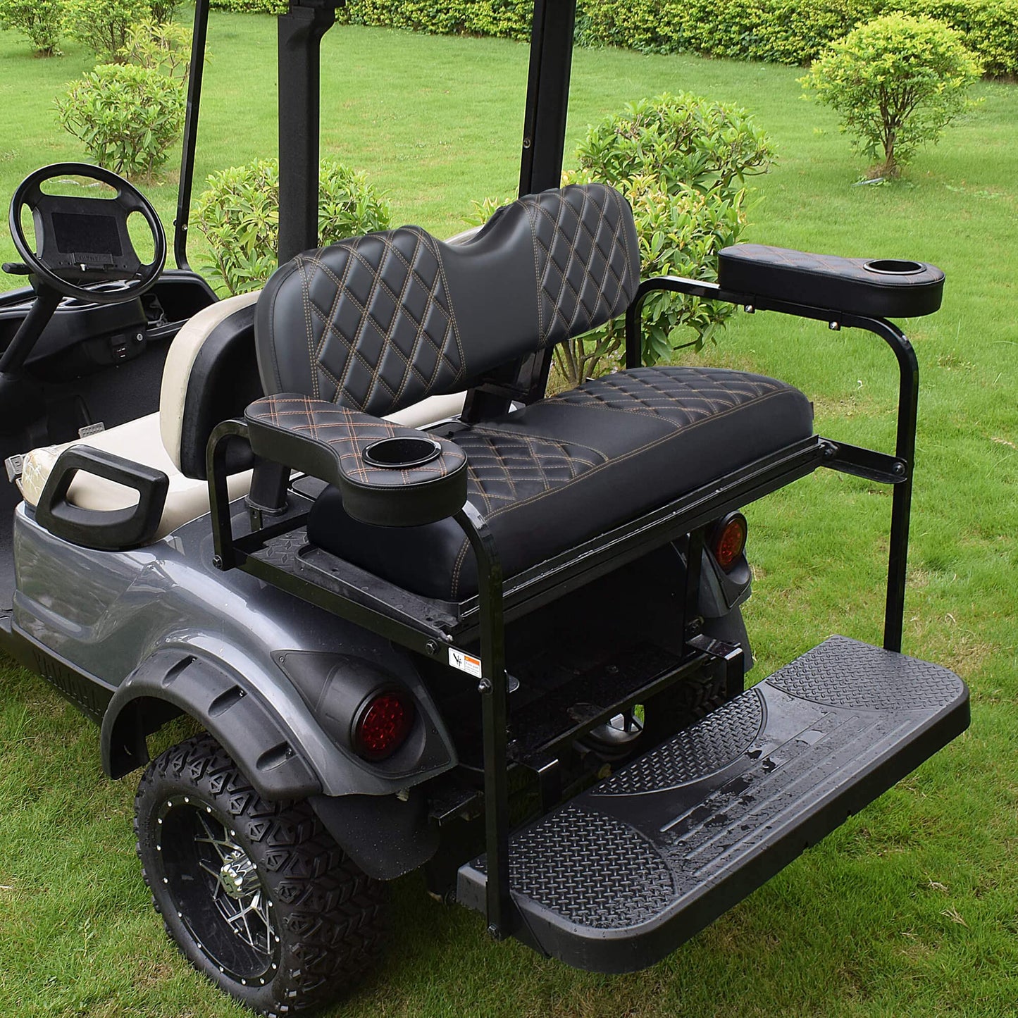 NOKINS Golf Cart Armrest with Cup Holder for EZGO/Club Car/Yamaha & Most Golf Cart,Stainless Steel Support Frame Sturdy Without Tilting No Drilling,Fit 1" Square Tube Frame (Diamond Black)