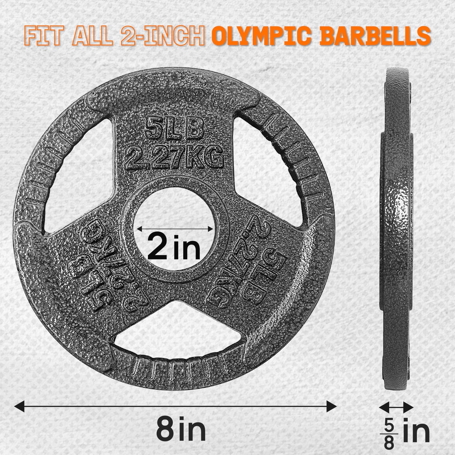 Yes4All Tri-Grip Handles Olympic Weight Plates/Cast Iron Weight Plates, Suitable for Barbell Exercises, Strength, Flexibility Training - 5LB (Pair)