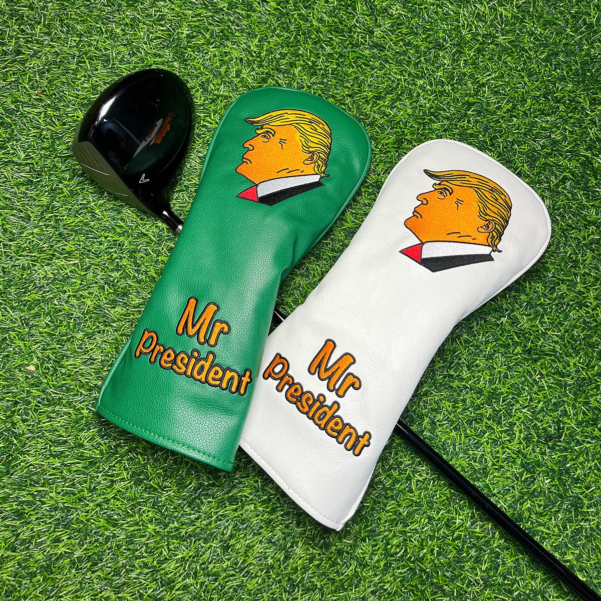 Mr. President Trump Golf Club Driver Head Cover - Durable PU, Funny, Premium Leather, White/Green (Green,Driver)