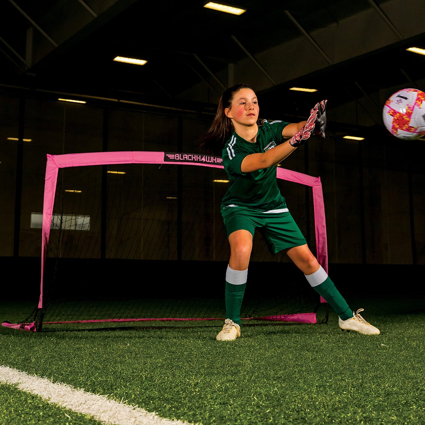Franklin Sports Blackhawk Soccer Goals for Backyard - Folding Pop Up Net for Kids, Youth, and Adults - Portable Soccer Net for Indoor and Outdoor Games - 6.5' x 3.5' - Pink