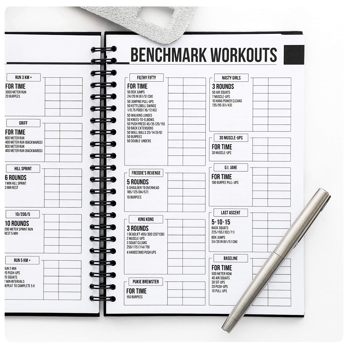 WODBOOK Cross Training Workout Journal - Hard Cover Exercise Planner - Cross Training Tracking Diary - WOD Logbook - 140 Pages (Track 200 WODs + 130 Benchmarks + Personal Records)