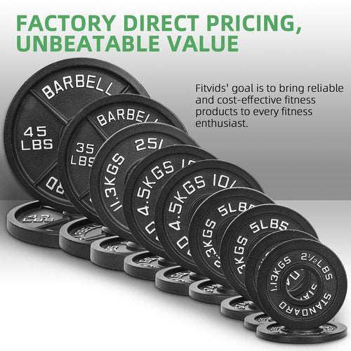 Fitvids Olympic Cast Iron 2-Inch Weight Plate for Strength Training & Weightlifting – Multiple Weights Available – 25LB (Pair) – Standard