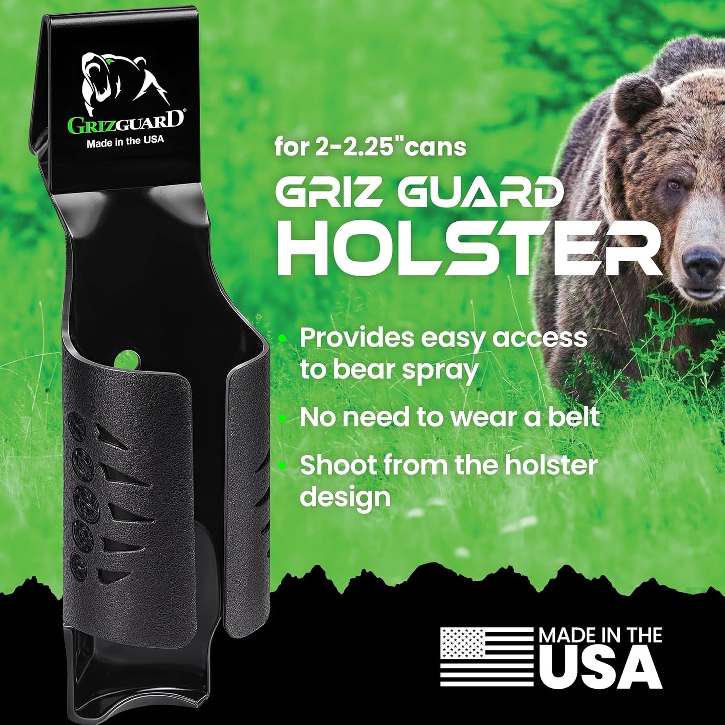 UDAP Griz Guard Bear Pepper Spray Holster - Belt Clip Holder for Camping & Hiking | Fits 2-2.5" Cans