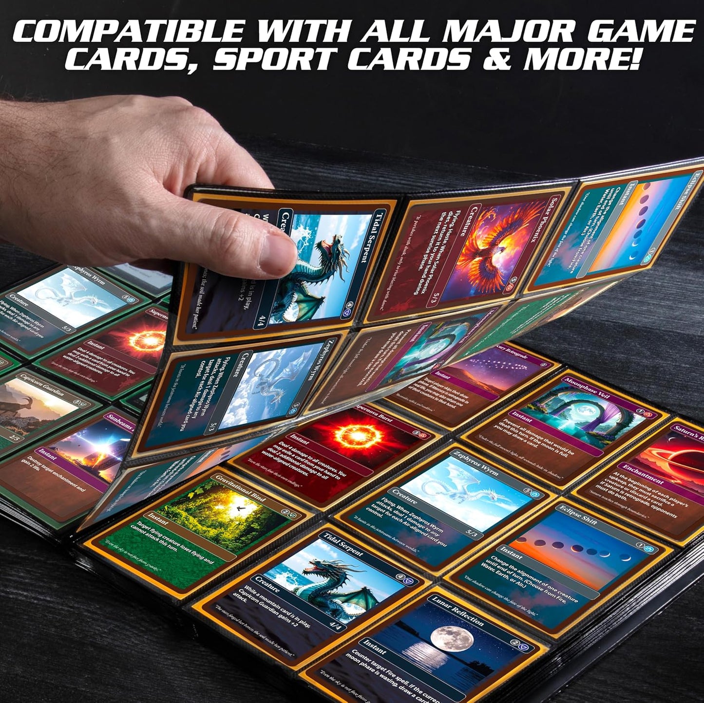 Monster Trading Card Binder - Matte Black Album with Anti-Theft Protection | Holds 160 Cards for Yu-Gi-Oh, Pokémon, MTG