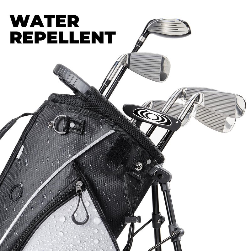 KYTAI Lightweight 7 Way Divider Golf Stand Bag for Men/Women- Dual Straps, Stable Stand, Multiple Pockets, Rain Hood & Towel Ring (Black/White)