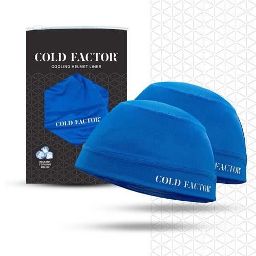COLD FACTOR Instant Cooling Skull Cap & Helmet Liner 2 Pack-UPF 50+ Protection, Chemical-Free Evaporative Cooling Technology, Lasts Over 2 Hours, Breathable, Reflective Accents, Polyester Blend, Blue