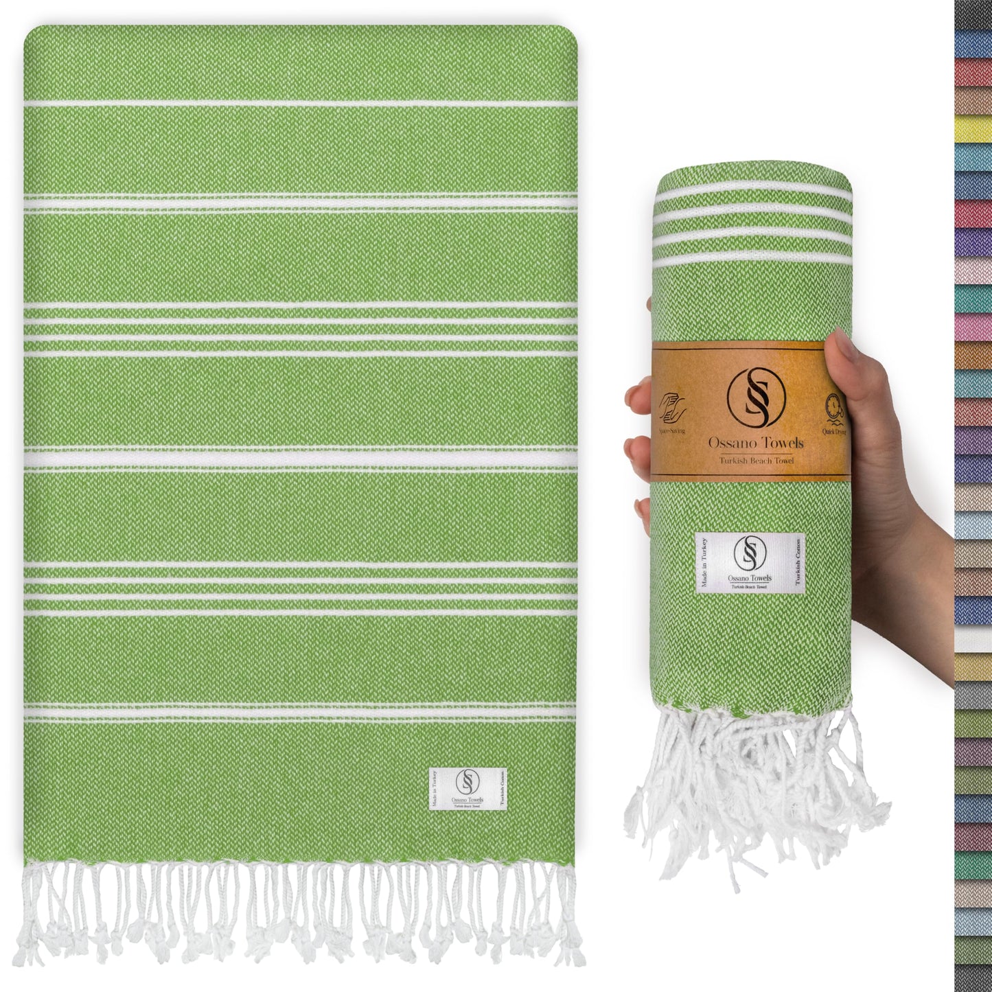 Ossano Turkish Beach Towel Absorbent & Lightweight Oversized (39" x 71") - Quick Dry, Versatile and Functional as Yoga Mat, Picnic Blanket, Travel Blanket, Bath, Gym, Camping Towel - Pistachio Green