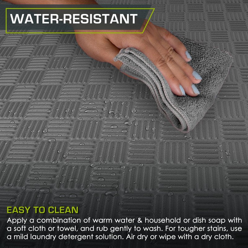 ProsourceFit Exercise Puzzle Mat ½-in, Checkered EVA Foam Floor Tiles w/Non-Slip Texture, Gym Mat w/Interlocking Foam Tiles for Adjustable Surface, Shock Absorbing, Waterproof Gym Flooring, Grey