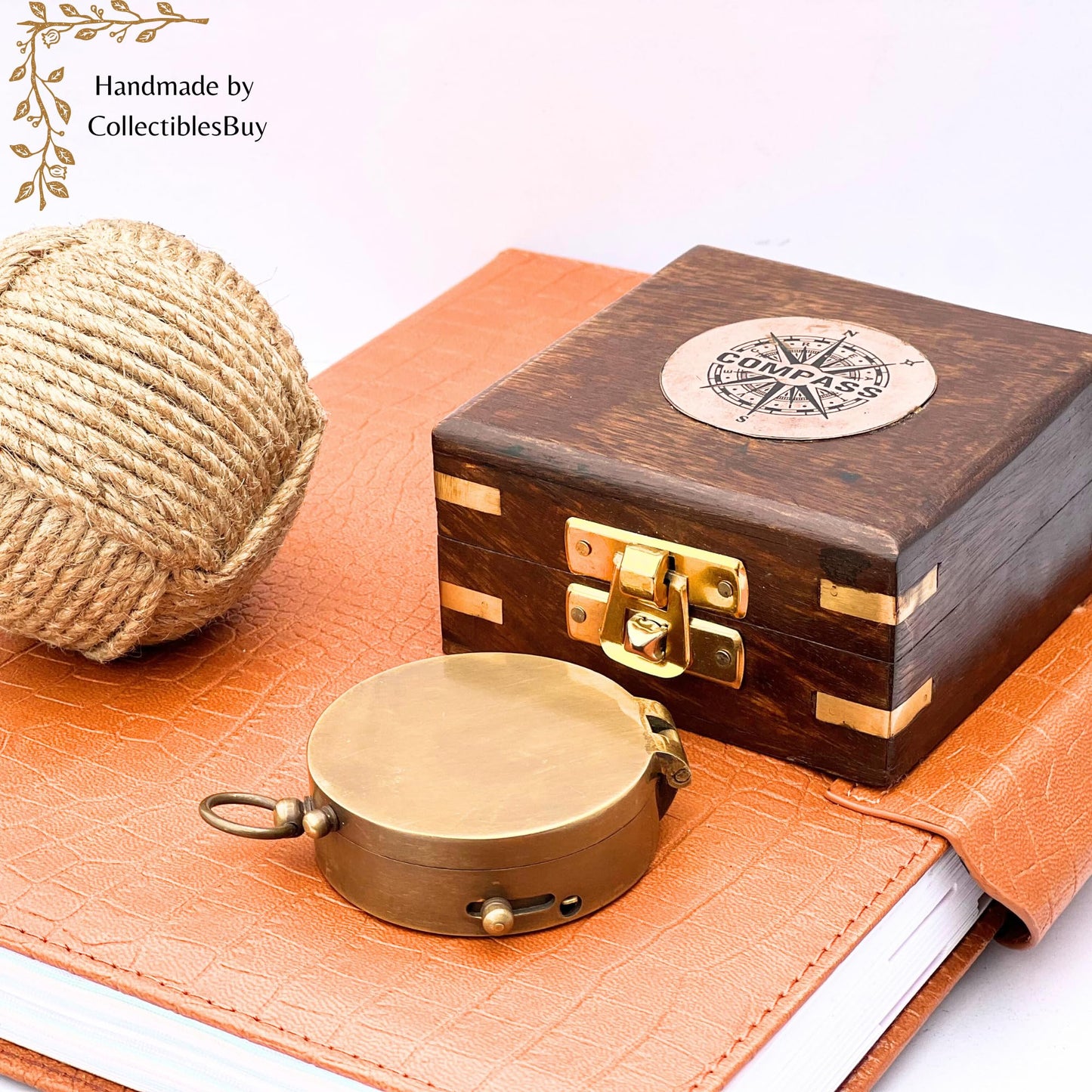 Antique Dollond London Brass Compass Retro Brown Wooden Box Nautical Magnetic Sailor Handmade Compasses
