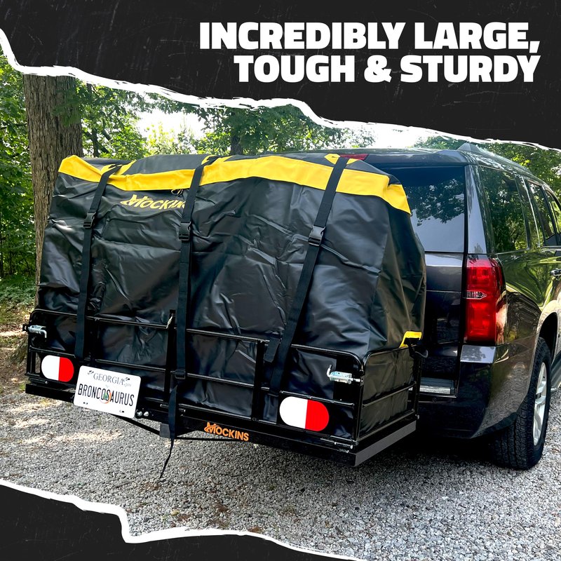 Mockins 30 Cu Ft Trailer Hitch Cargo Carrier Bag | 60"x24"x36" Weatherproof Cargo Bag for Hitch Carrier | Waterproof Truck Bed Storage Set | Vinyl Vehicle Soft-Shell Carriers for Road Trips & Camping