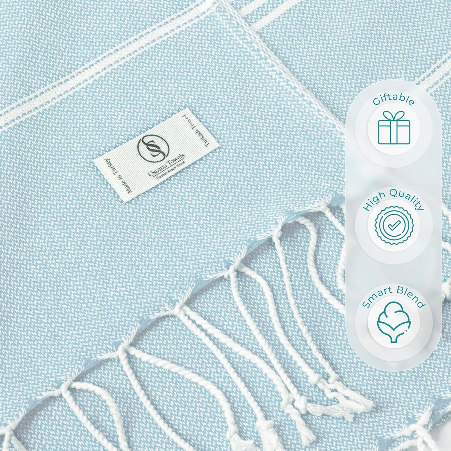 Turkish Beach Towel - Quick Dry & Absorbent Oversized (39" x 71") | Versatile Travel Blanket, Gym & Pool Towel - Baby Blue