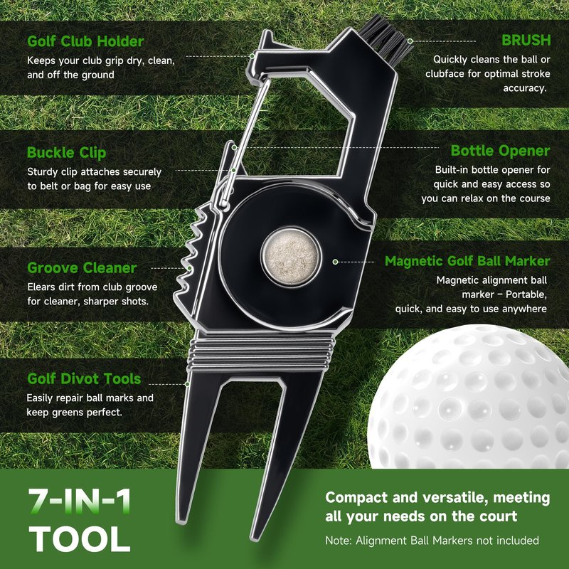 Nvrtio Golf Essentials Kit | Must Have Golf Accessories - Golf Green Reader, Divot Repair Tool, Golf Ball Marker, Golf Score Counter, Golf Tee Holder, Golf Impact Tape, Golf Gifts for Men