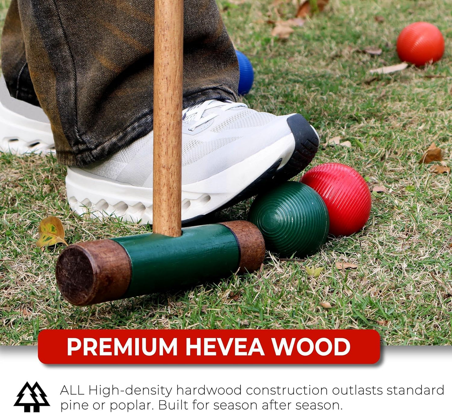 Sport Beats Croquet Set - Six Player Rubberwood Mallets, Carry Case, 6 Balls & 9 Wickets for Outdoor Fun