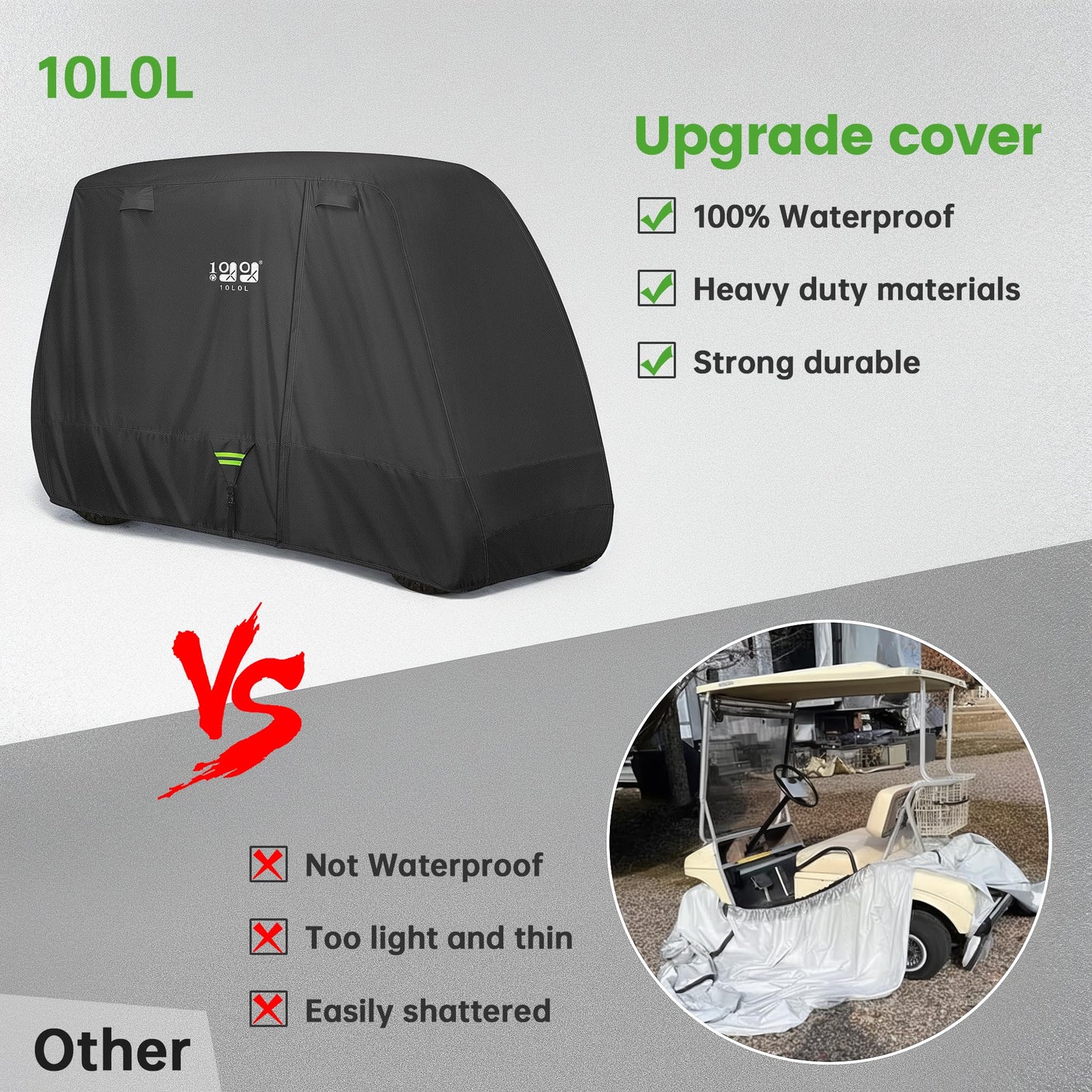 10L0L 2/4/4+2 Passenger Golf Cart Cover Upgrade Extended Roof, 600D Waterproof Snowproof Windproof Sunproof Durable Full Golf Cart Covers for Yamaha,EZGO,Club Car and Other