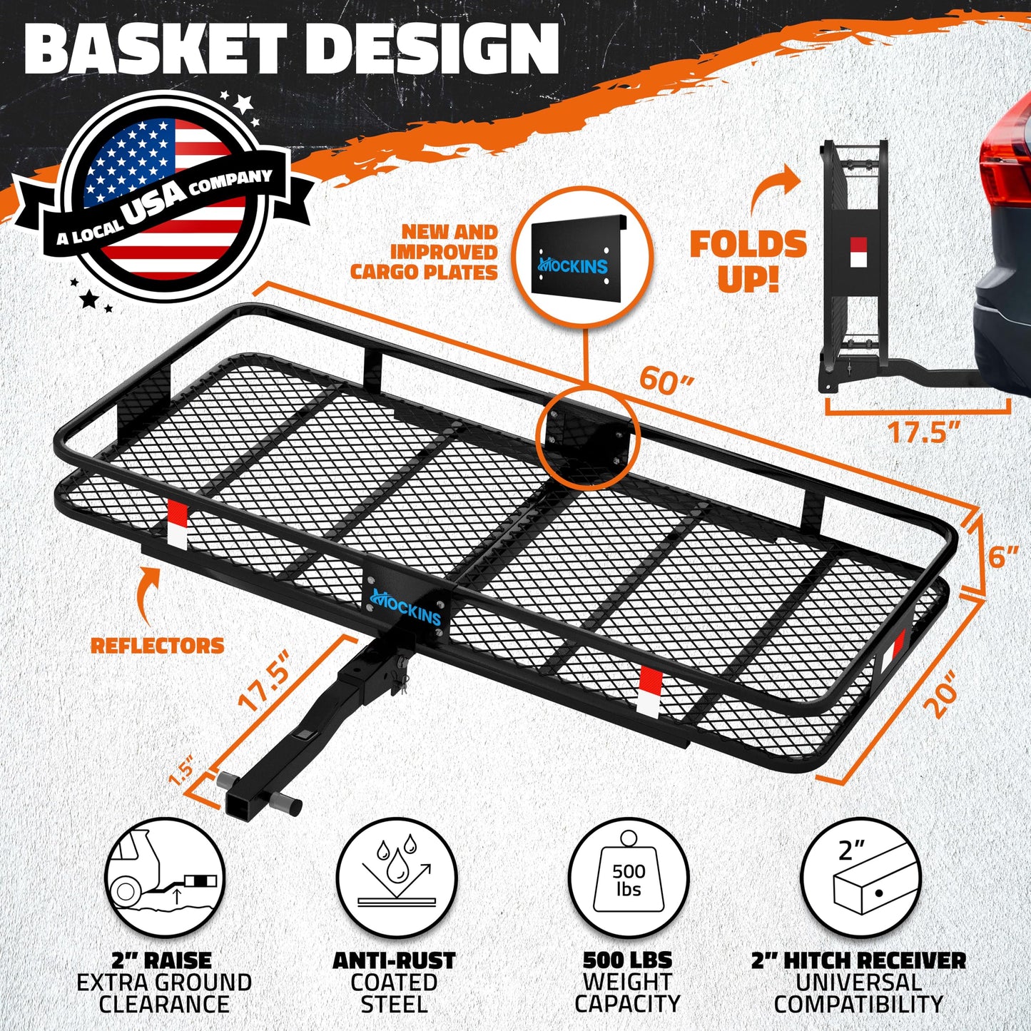 Mockins Steel 500 Lb Capacity Folding Luggage Rack for SUV Car Truck & RV