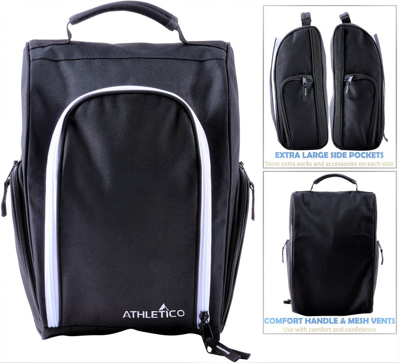 Athletico Golf Shoe Bag - Zippered Shoe Carrier Bags With Ventilation & Outside Pocket for Socks, Tees, etc. Perfect Storage (Black)