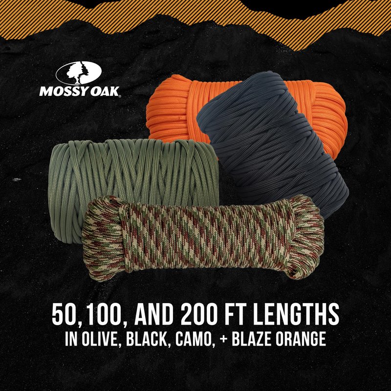 Mossy Oak Paracord Rope 750 with 11 Inner Strands | 100ft Nylon String, Tactical Survival Gear for Camping, Hunting, Fishing, Hiking, Crafting & DIY | Durable & Lightweight, 4mm Parachute Cord (Camo)