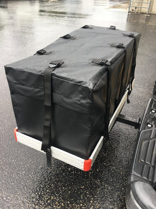 MaxxHaul 70209 Soft Shell Cargo Carrier Bag for Hitch Mount Cargo Rack - Heavy Duty and Water Resistant 47 inch 20 inch x 20 inch Black with Tie Down Straps