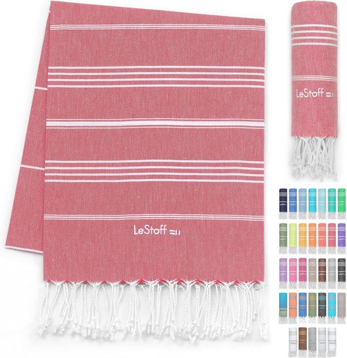 LeStoff Turkish Beach Towel - 100% Organic Cotton, Soft & Highly Absorbent | 38"x71" Eco-Friendly Red Fouta Peshtemal