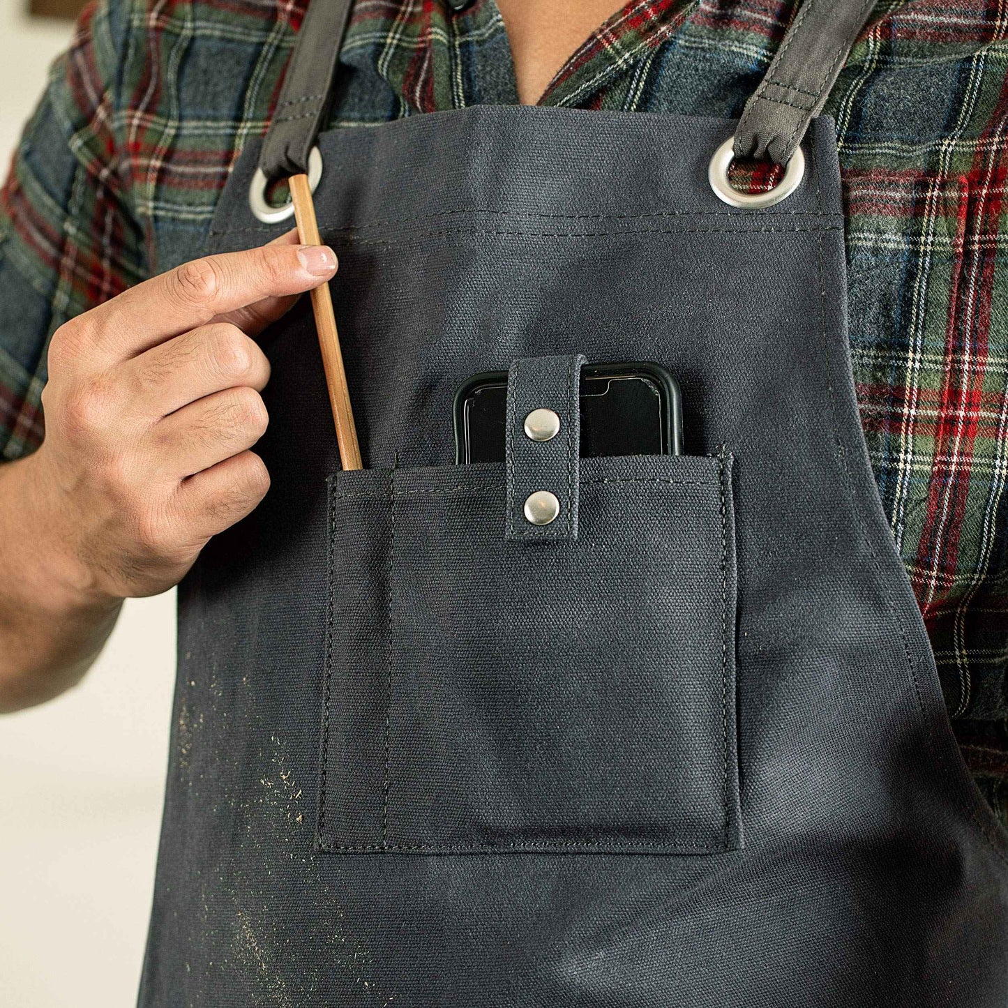 Texas Canvas Wares Waxed Canvas Heavy Duty Work Apron With Pockets - Deluxe Edition - with Quick Release Buckle Adjustable up to XXL for Men and Women (Grey Deluxe Edition)