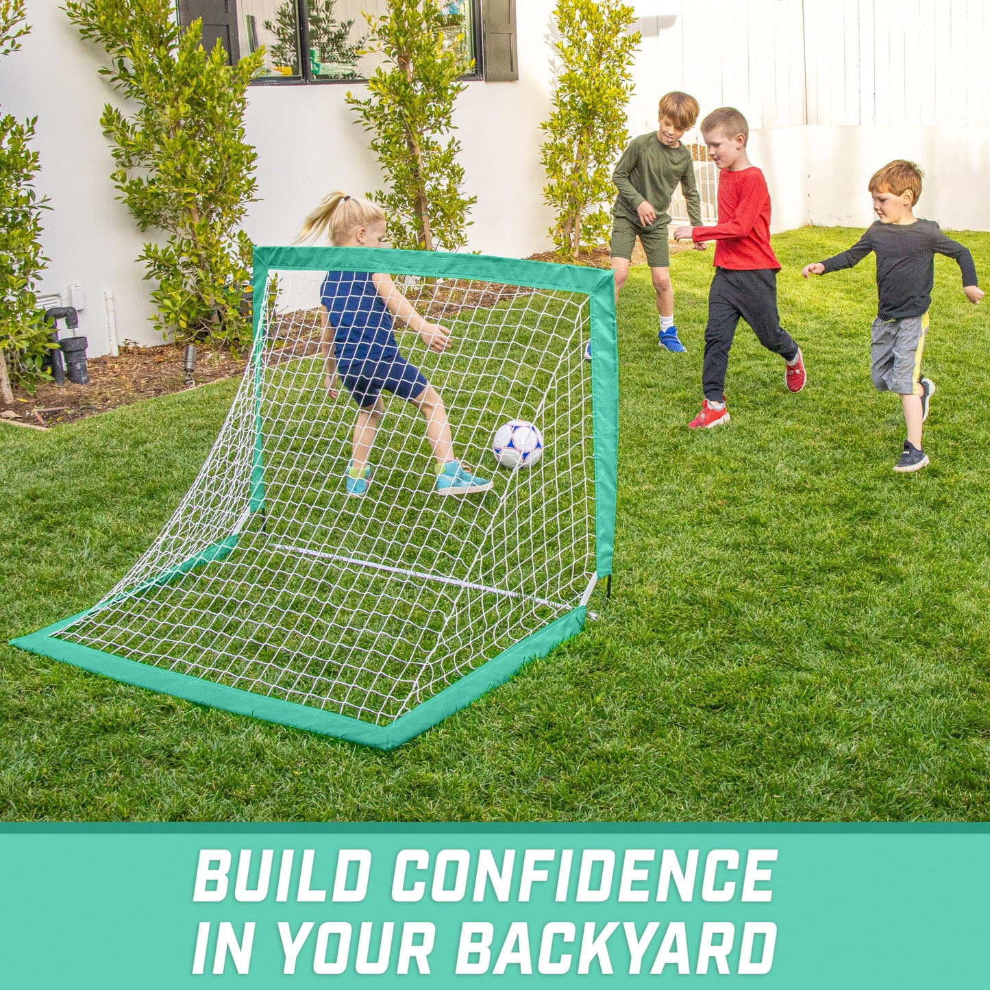 GoSports Team Tone 4 ft x 3 ft Portable Soccer Goal for Kids - Pop Up Net for Backyard - Turquoise