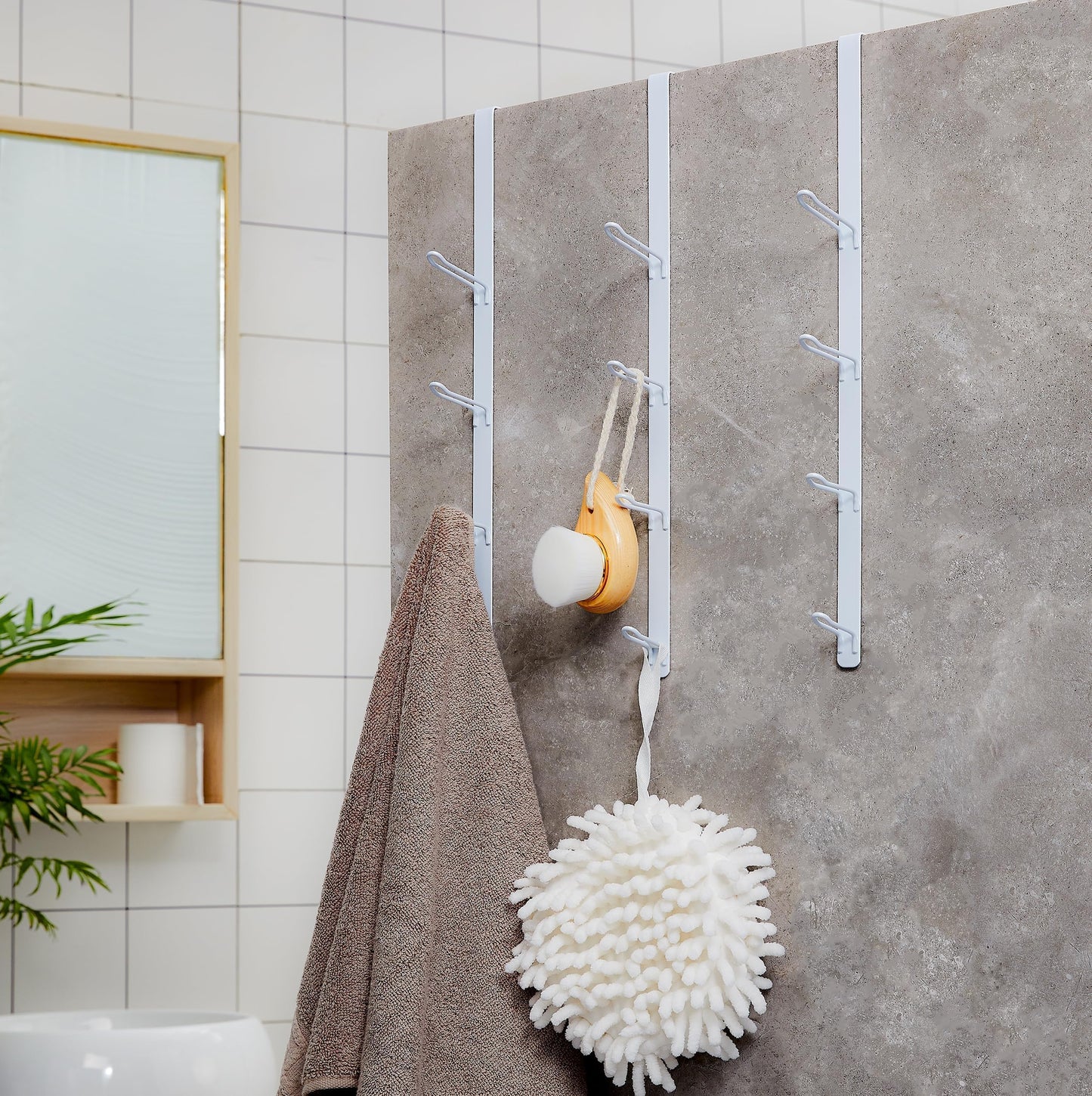 niffgaff Over Door Towel Hooks: Bathroom Hanger for Towels, Overdoor Coat Hook Hanging for Clothes Organizer, White, 2 PCS,for 1.7'' Door