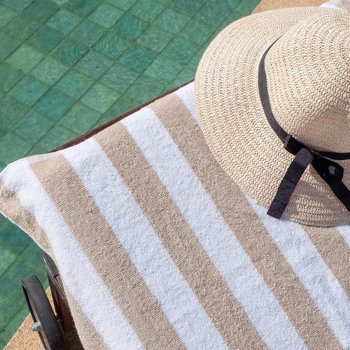 Arkwright Cabana Stripe Beach Towels - Pack of 4 Oversized 100% Cotton Quick-Dry 30 x 70 in, Beige