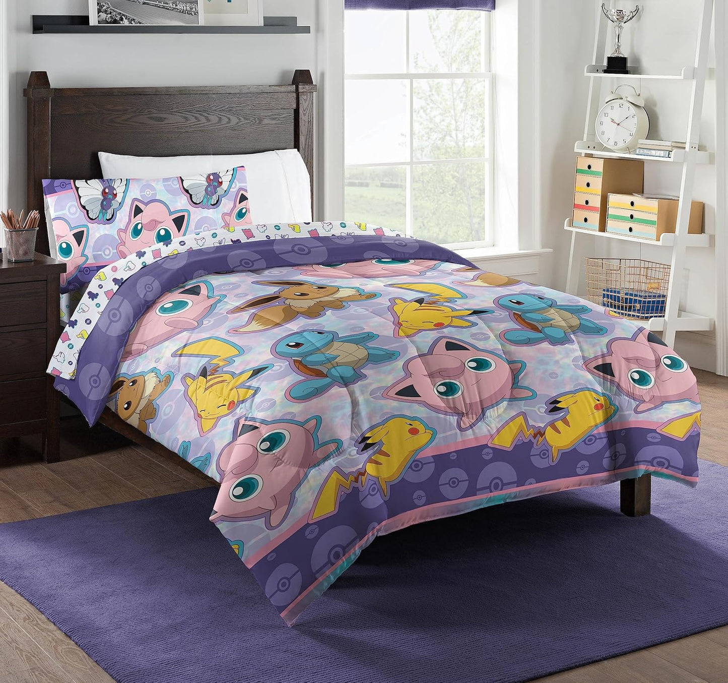 Northwest | Pokémon Twin Bed in a Bag Set - Pikachu, Eevee & Jigglypuff Anime Bedding for Kids