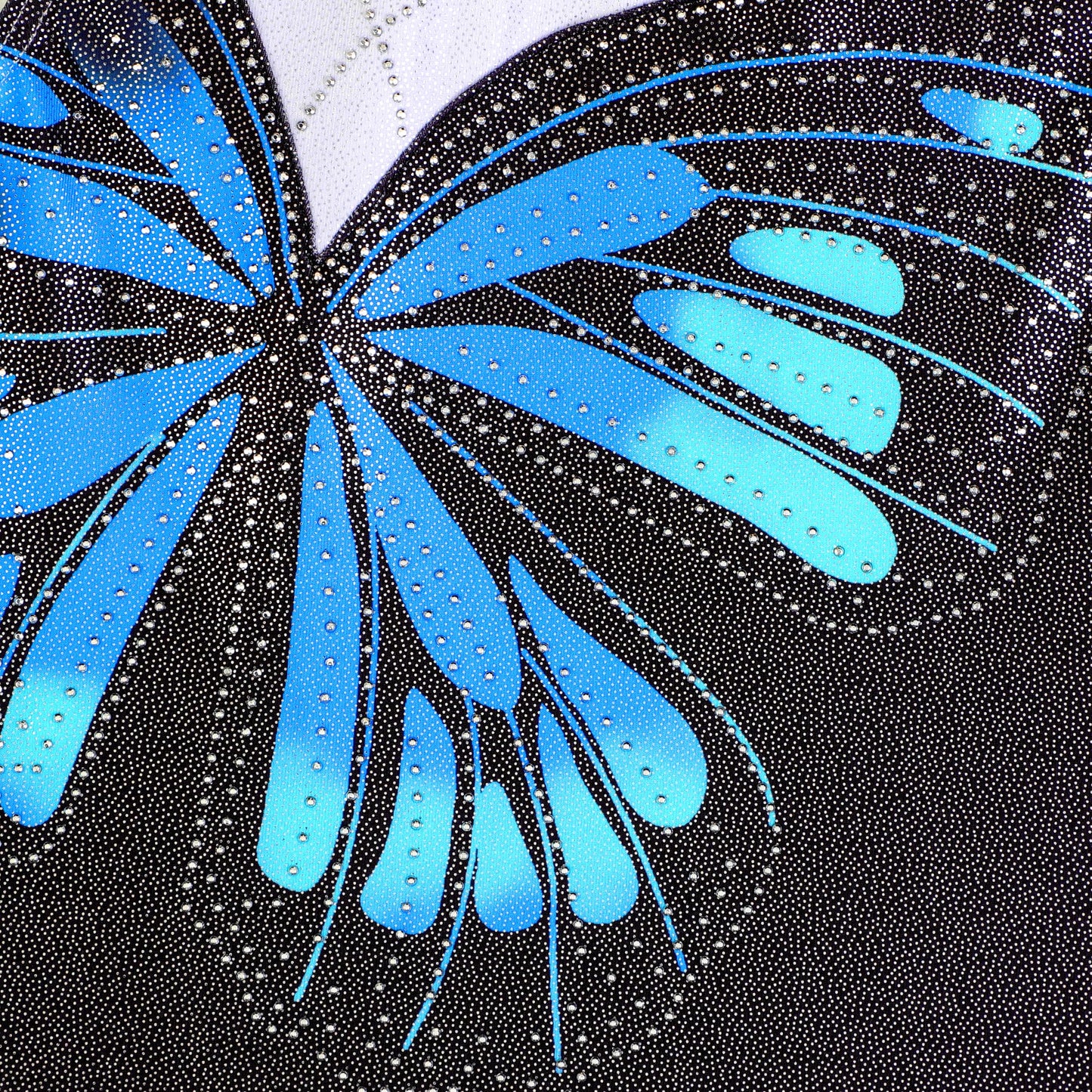 HOZIY Gymnastics Leotards for Girls Butterfly Blue Black White Spliced Biketard Tumbling Outfits Rhinestone Diamond 9-10 Years