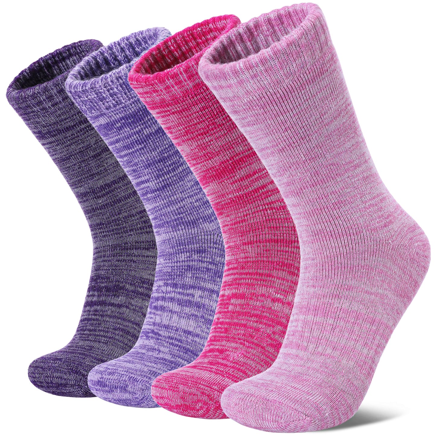 LANLEO Merino Wool Hiking Socks for Women Men Thermal Extra Thick Winter Warm Comfy Cushioning Crew Boot Socks 4 Pairs Rose Red/Pink/Dark Purple/Light Purple,Medium