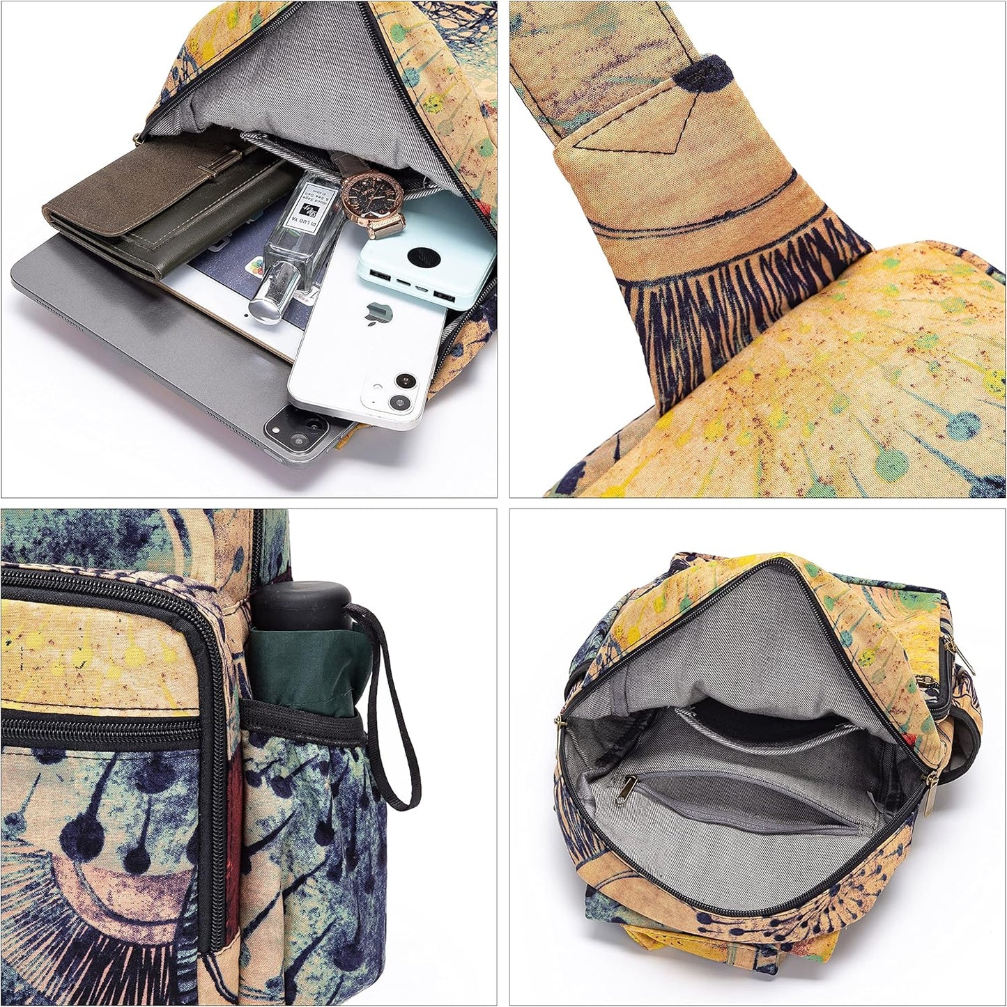 Skiennix Women’s Sling Bag - Large Bohemian Elephant Canvas Crossbody Bag | Purple & Yellow