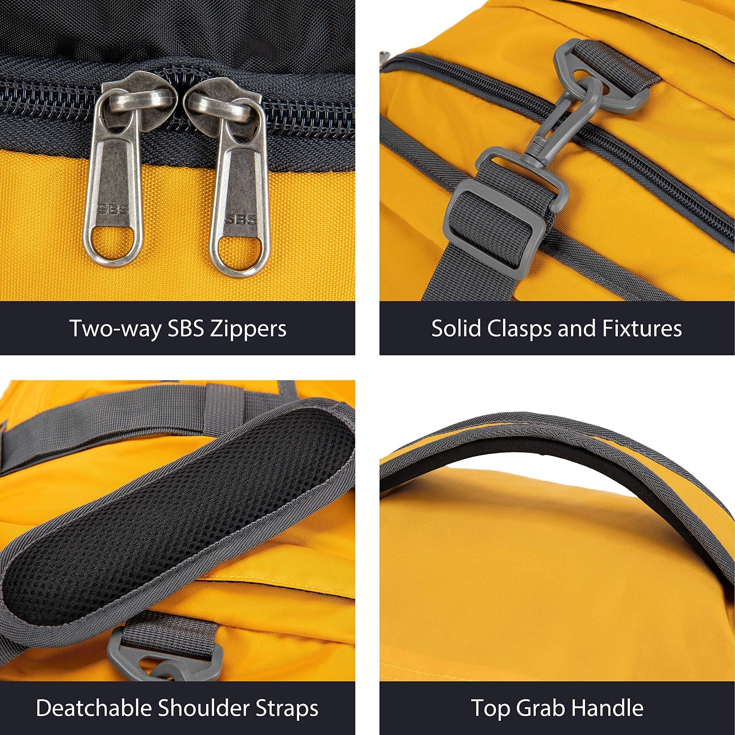 Ubon Heavy Duty Duffle Bag Gym Sport Bags with Convertible Backpack Straps (Yellow,65L)