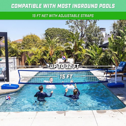GoSports Splash Net Elite Pool Volleyball Game - Adjustable Net with Water Weighted Bases for Inground Pools