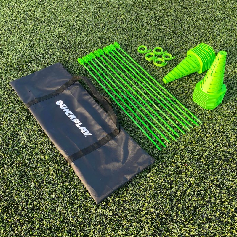 QUICKPLAY PRO Speed + Agility Set, Multi-Sport Training Agility Poles | Cones | Speed Hurdles | Soccer Tennis | Crowd Barrier (PRO Speed & Agility Set)