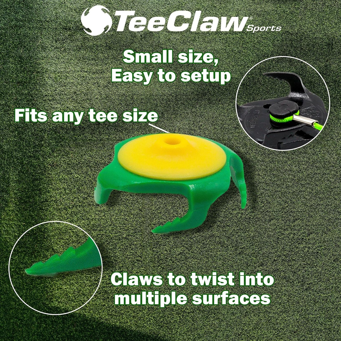 Tee Claw Golf Tee Holder - Indoor/Outdoor Golf Mat Tee with Alignment String for Agility Training