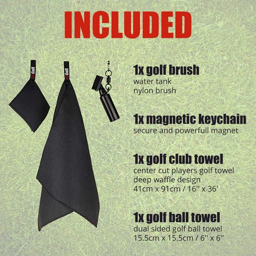 59Golf - Golf Club Cleaning kit : foaming Golf Club Brush with Water/soap Tank + Golf Club Towel + Golf Ball Towel + Magnetic Keychain (Brush + Black Towels)