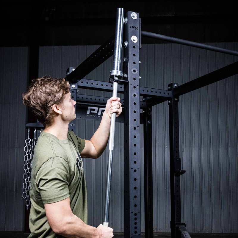 PRx Performance Squat Rack Mounted Olympic Barbell Storage Hanging USA Made Steel Single Bar Holder for 3x3 Uprights with 5/8" Holes, Vertical Squat Rack Attachment
