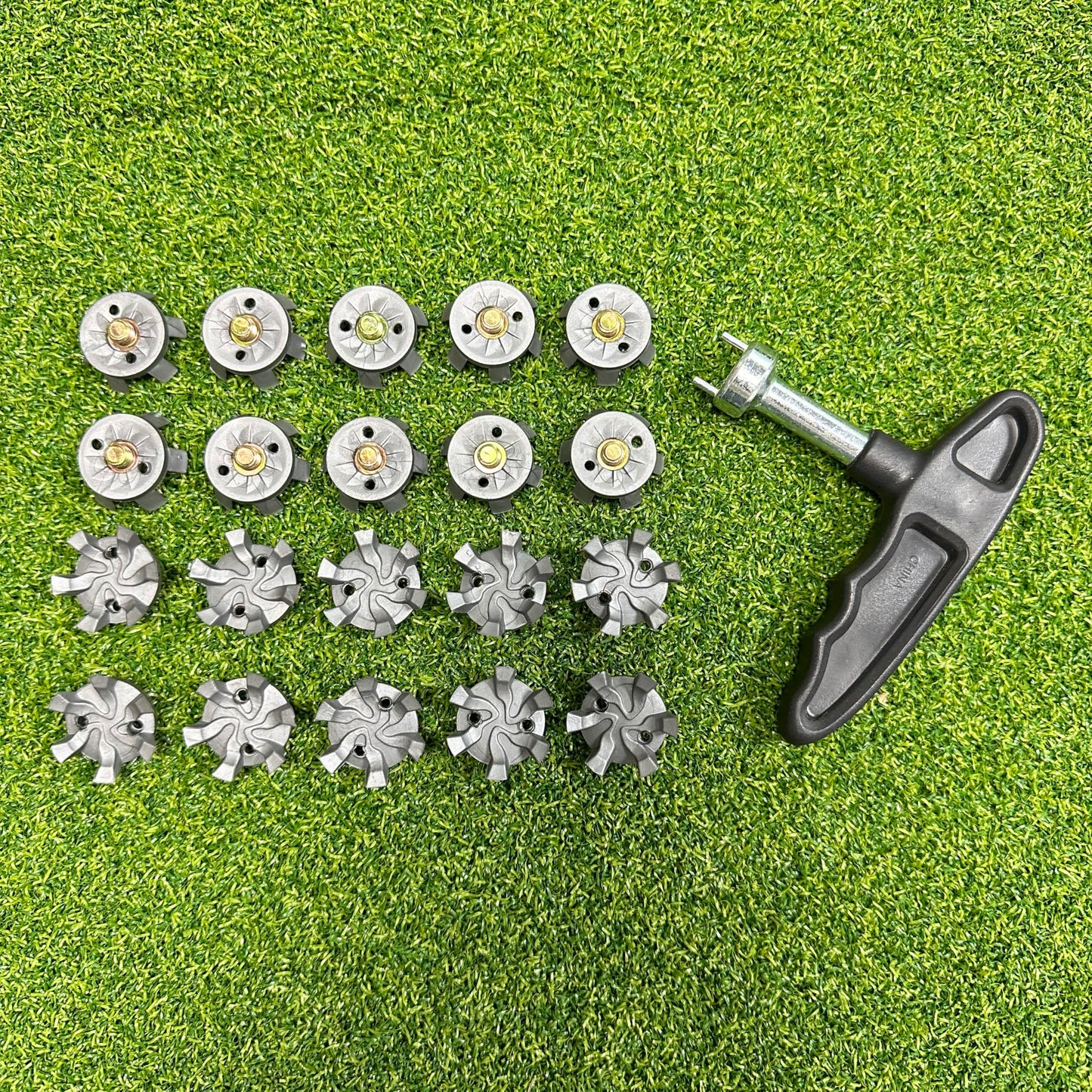 HH-GOLF 21 Pcs Golf Shoe Spikes Replacements Set with 20 Cleats and 1 Spanner, Metal Screw Threading Dia ¼ Inch or 6mm Easy to Install on Golf & Cricket Spike Shoes