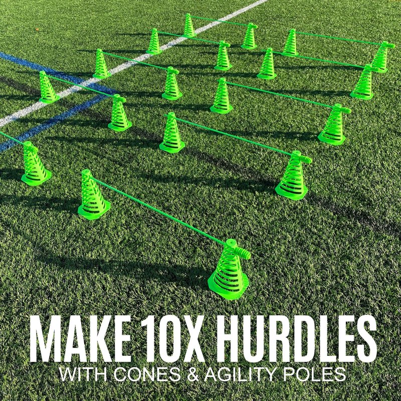QUICKPLAY PRO Speed + Agility Set, Multi-Sport Training Agility Poles | Cones | Speed Hurdles | Soccer Tennis | Crowd Barrier (PRO Speed & Agility Set)