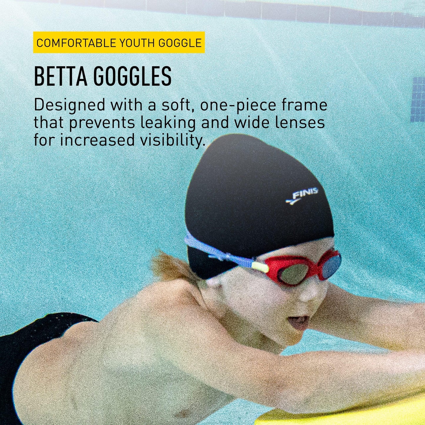 FINIS Betta Swim Goggles for Kids - Ages 5-10 - UV Protection - Anti-Fog Lenses - Soft Silicone Fit - Red/Blue