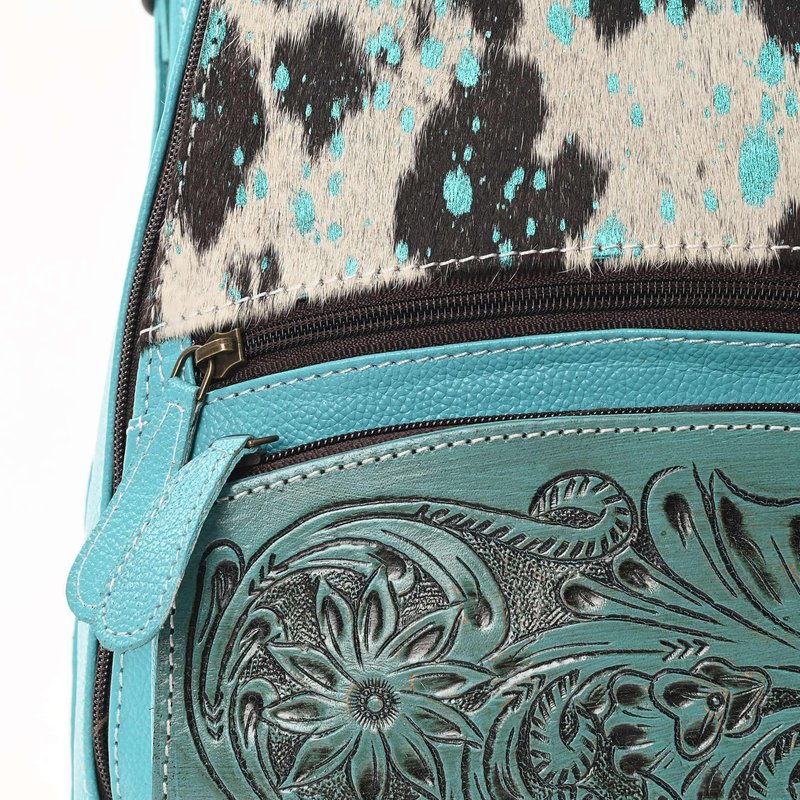 Merbaa Sunset Serenade Sling Cowhide Hair on Crossbody Bag - Hand Tooled Unisex Sling Backpack