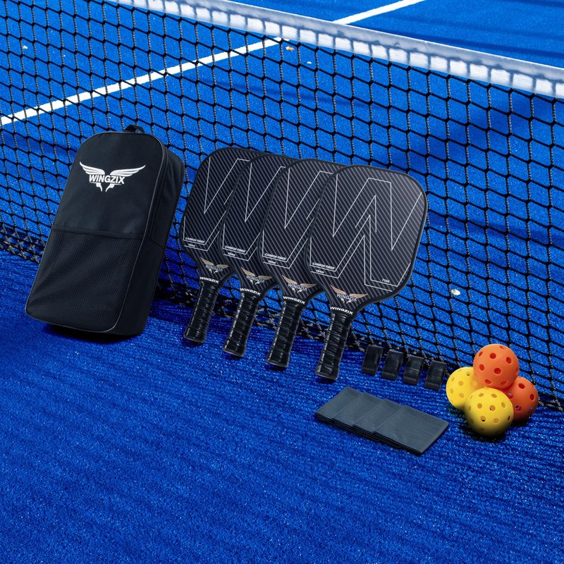 Wingzix Pickleball Set of 4 – T700 Carbon Fiber Pickleball Paddles/Pickleball Racket – 16mm Honeycomb Core, Lightweight – 4 Balls, Carry Bag & Accessories – Premium Gift Set